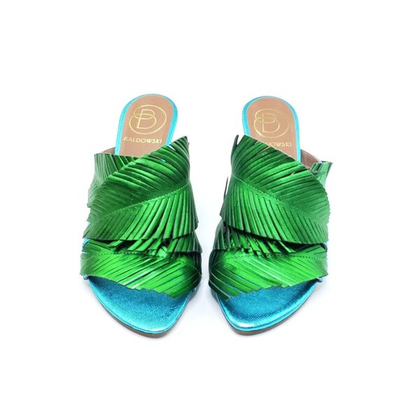 Baldowski Sandal Heel Open Toe Leaf Floral Green Blue Womens EUR 37/US 7 - Picture 3 of 10